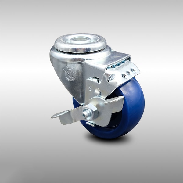 Service Caster 3.5 Inch SS Solid Polyurethane Wheel Swivel Bolt Hole Caster with Brake SCC SCC-SSBH20S3514-SPUS-TLB - main